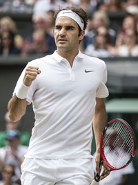 July 04, 2016 Roger Federer (SUI) clenches his fist after winning his fourth round match during The Championships, Wimbledon, played at the AELTC, London, England