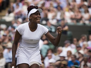 July 05, 2016 Venus Williams (USA) celebrates winning her women's singles quarter final at The Championships, Wimbledon, played at the AELTC, London, England