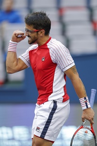 SHANGHAI, CHINA - OCTOBER 09: Janko Tipsarevic of Serbia celebrates win over Philipp Kohlschreiber of Germany during the Men's singles match on day one of Shanghai Rolex Masters at Qi Zhong Tennis Centre on October 9, 2016 in Shanghai, China. (Photo by Lintao Zhang/Getty Images)